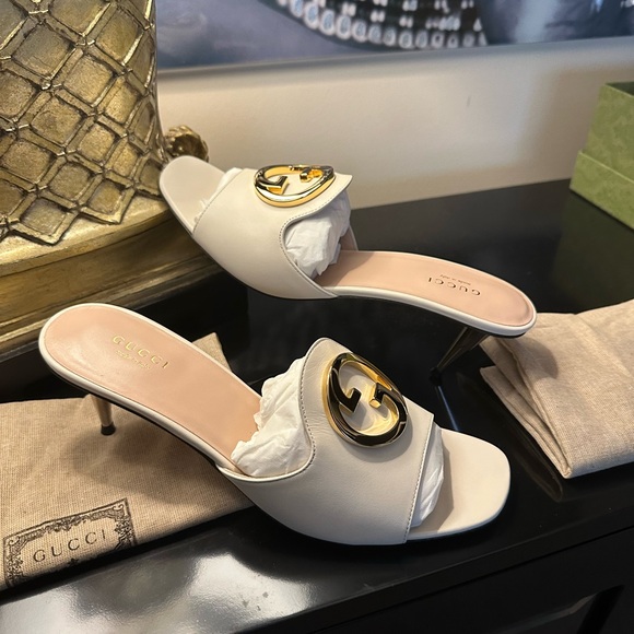 Gucci White Heels with Gold Embellishment - Picture 1 of 13
